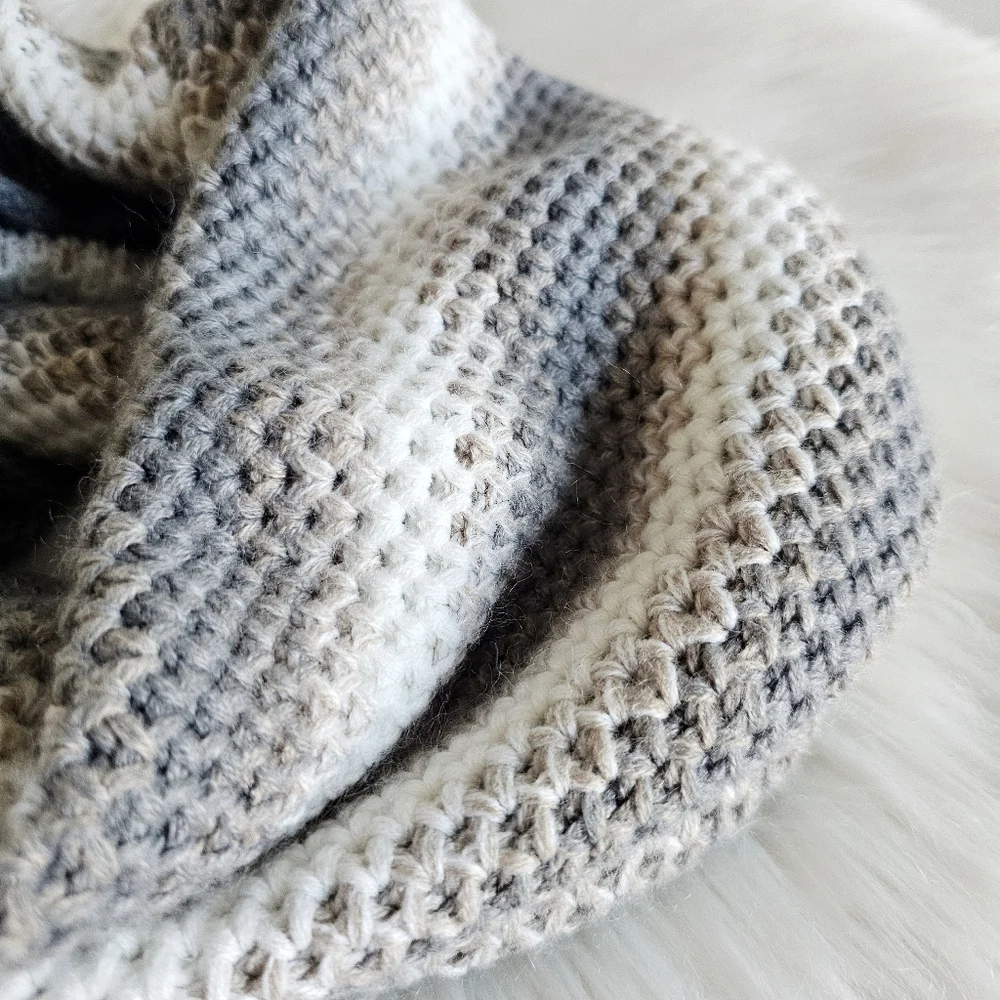 Calvin Klein Infinity Waffle Striped Tan Gray White Loop Winter Knit Scarf